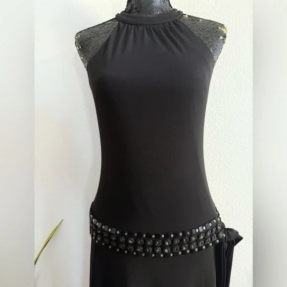 Anne Klein Black Embellished Drop-Waist Halter Midi Dress Size 6 - Picture 2 of 9